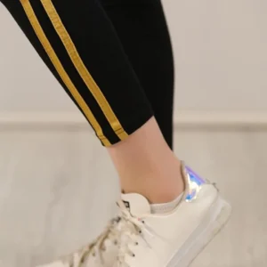 Alternative view of Kadın Yanı Sarı Şeritli Tayt - Siyah