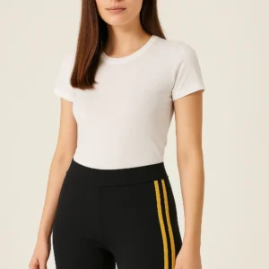 Alternative view of Kadın Yanı Sarı Şeritli Her Gardıropta Olması Gereken Tayt - Siyah