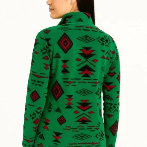 Alternative view of Kadın Yarım Fermuarlı Desenli Polar Sweat Tribal Etnik Desen Yakalı, Uzun Kollu, Oversize Rahat Kalıp - Yeşil