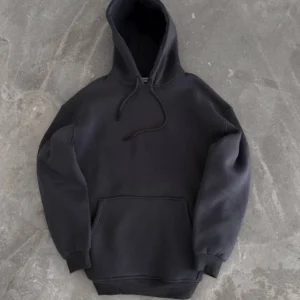 Kapüşonlu Üç İplik Penye Basic SweatShirt - Füme