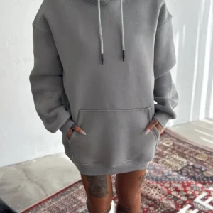 Kapüşonlu Üç İplik Penye Basic SweatShirt - Boyalı Gri