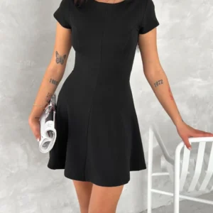 kısa kollu Mini Elbise - Siyah