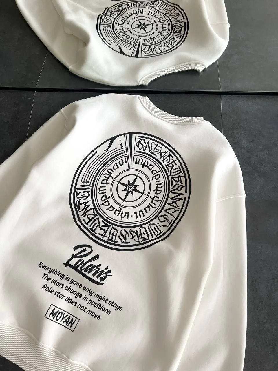 Kışlık Bisiklet Yaka Ön Ve Arka Baskılı SweatShirt - Beyaz - Görsel 4