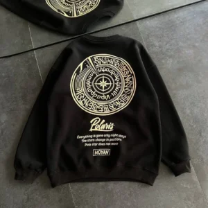 Alternative view of Kışlık Bisiklet Yaka Ön Ve Arka Baskılı SweatShirt - Siyah
