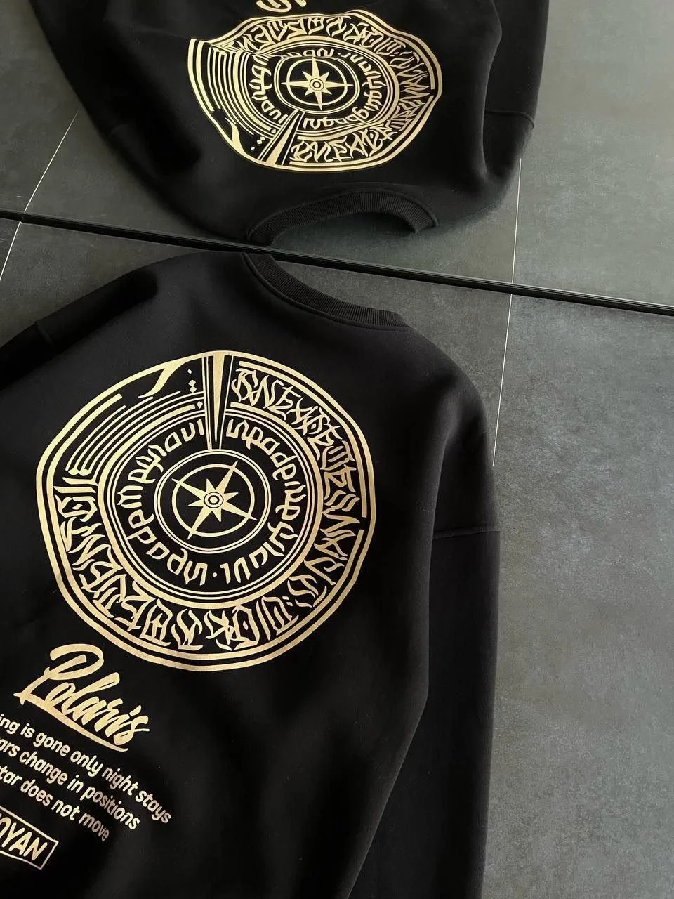 Kışlık Bisiklet Yaka Ön Ve Arka Baskılı SweatShirt - Siyah - Görsel 4