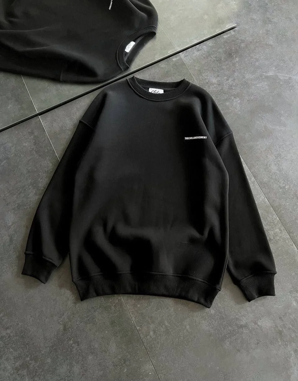 Kışlık Bisiklet Yaka Oversize Baskılı SweatShirt - Siyah - Görsel 4