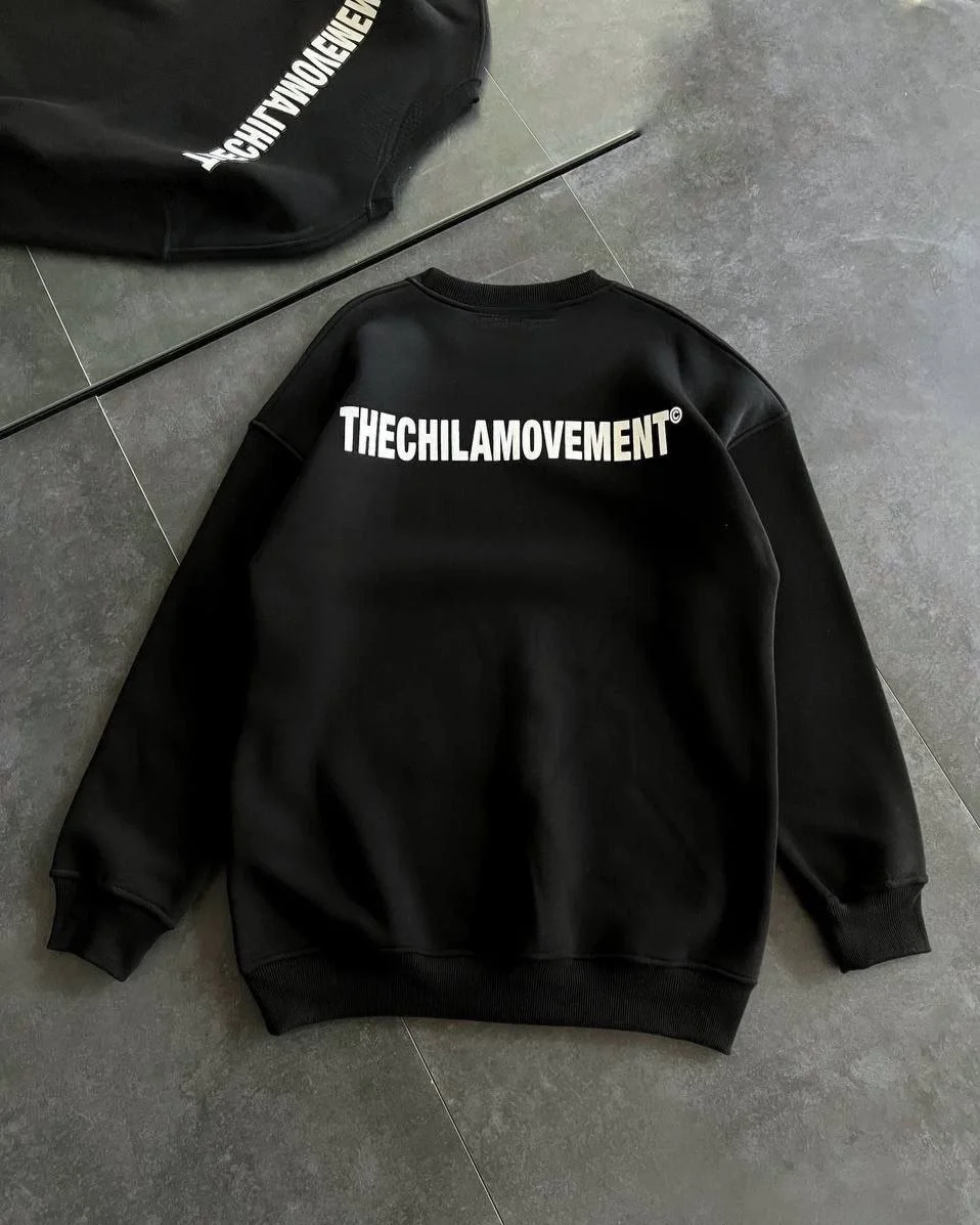 Kışlık Bisiklet Yaka Oversize Baskılı SweatShirt - Siyah - Görsel 2