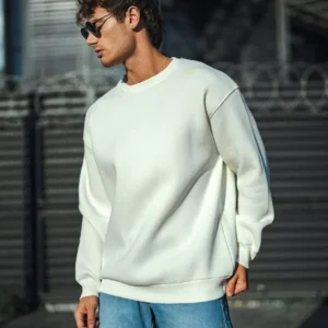 Alternative view of Kışlık Bisiklet Yaka Üç İplik Basic SweatShirt - Beyaz