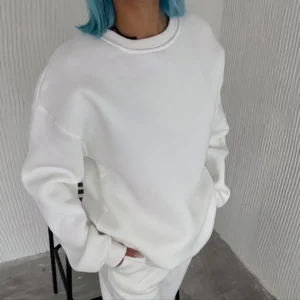 Alternative view of Kışlık Bisiklet Yaka Üç İplik Basic SweatShirt - Beyaz