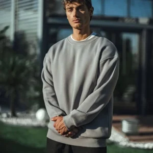 Alternative view of Kışlık Bisiklet Yaka Üç İplik Basic SweatShirt - Boyalı Gri