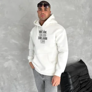 Kışlık Üç İplik Kapüşonlu SweatShirt - Beyaz