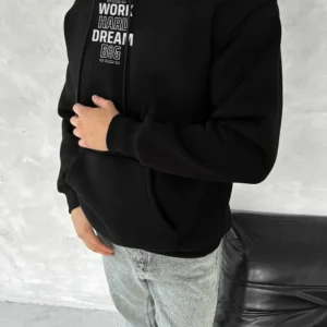 Kışlık Üç İplik Kapüşonlu SweatShirt - Siyah