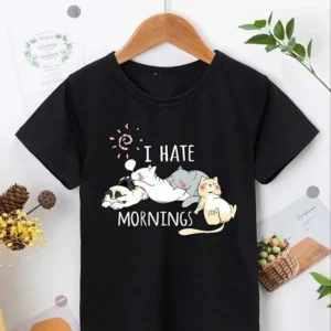 Kız Çocuk Bisiklet Yaka Baskılı T-Shirt - Siyah