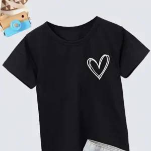 Kız Çocuk Bisiklet Yaka Baskılı T-Shirt - Siyah