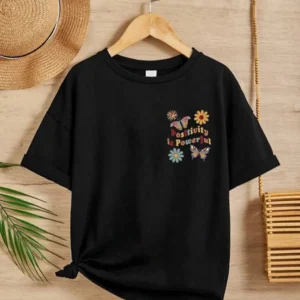 Kız Çocuk Bisiklet Yaka Baskılı T-Shirt - Siyah