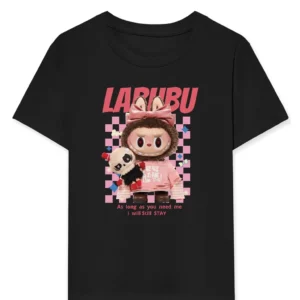 Kız Labubu Çocuk Baskılı T-Shirt - Siyah