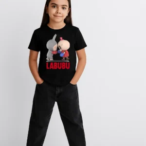 Alternative view of Kız Labubu Çocuk Baskılı T-Shirt - Siyah