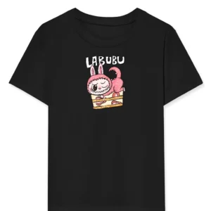 Kız Labubu Çocuk Baskılı T-Shirt - Siyah