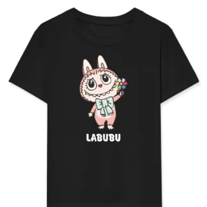 Kız Labubu Çocuk Baskılı T-Shirt - Siyah