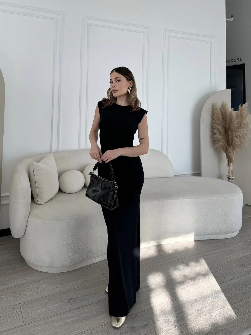 Kolsuz Uzun Likralı Elbise - Siyah - Görsel 5