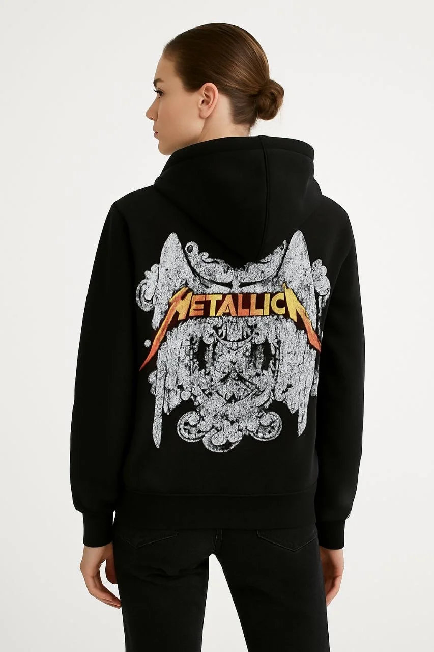 Metallica İki İplik Kapüşonlu Ön ve Arka Baskılı hoodie - Siyah - Görsel 4