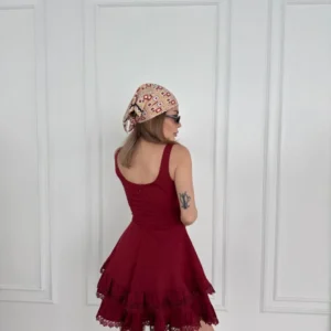 Alternative view of Mini Askılı Elbise - Bordo