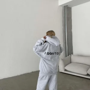 Nakış İşlemeli Üç İplik Sweat Takım- Gri