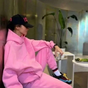 Alternative view of Nakış İşlemeli Üç İplik Sweat Takım- Pembe