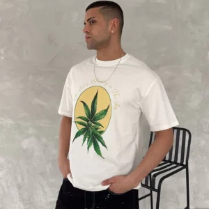 Alternative view of Ön ve Arka Baskılı Oversize Bisiklet Yaka T-shirt- Beyaz