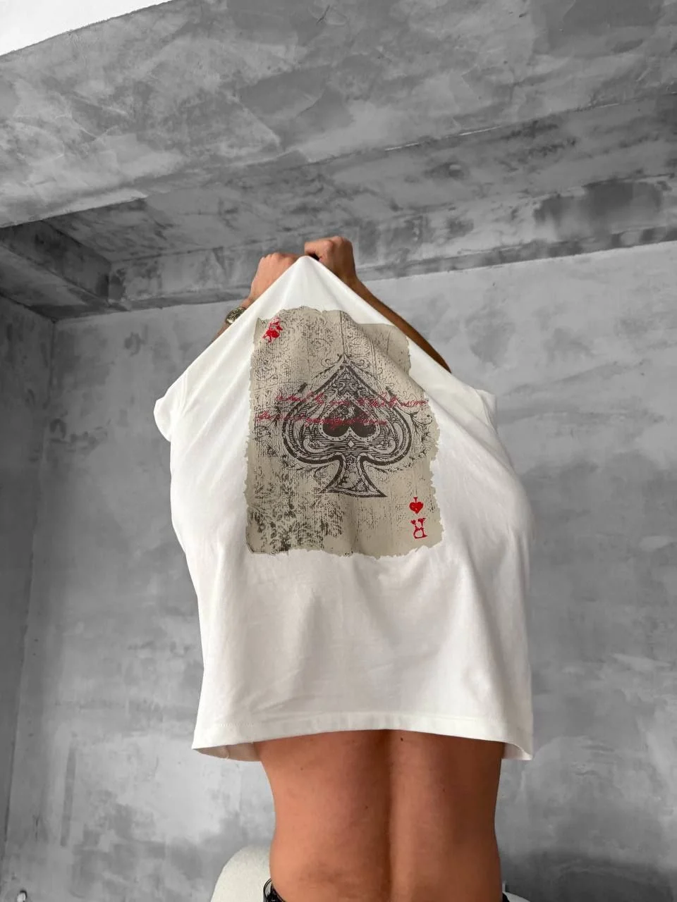 Ön ve Arka Baskılı Oversize Bisiklet Yaka T-shirt - Beyaz - Görsel 2