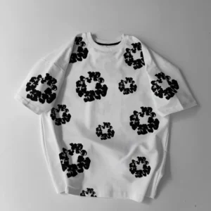 Ön ve Arka Baskılı Oversize Bisiklet Yaka T-shirt- Beyaz