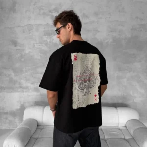 Alternative view of Ön ve Arka Baskılı Oversize Bisiklet Yaka T-shirt - Siyah