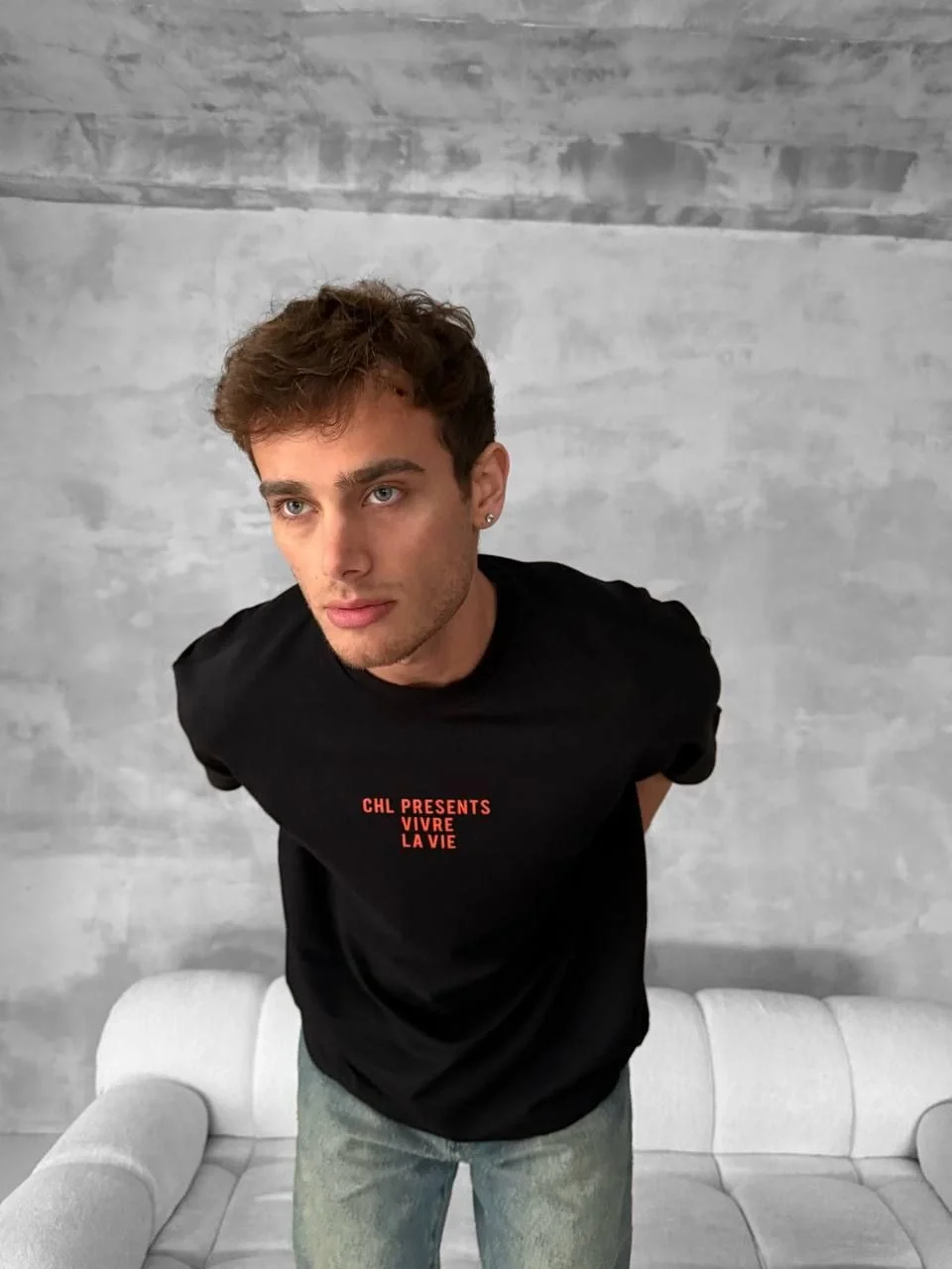 Ön ve Arka Baskılı Oversize Bisiklet Yaka T-shirt- Siyah - Görsel 2