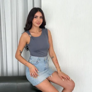 Osy Modal Yumuşak Dokulu Kumaş Bisiklet Yaka Kadın Sıfır Kol Bluz Omuz Toka Aksesuar Detaylı - Antrasit