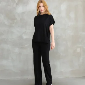 Osy Modal Yumuşak dokulu Kumaş Bisiklet Yaka Kısa Kollu Takım - Siyah