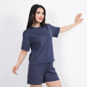 Osy Modal yumuşak dokulu Kumaş Kadın Bisiklet Yaka T-shirt Kısa Şort İkili Takım - Antrasit