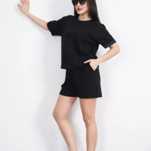 Alternative view of Osy Modal yumuşak dokulu Kumaş Kadın Bisiklet Yaka T-shirt Kısa Şort İkili Takım - Siyah