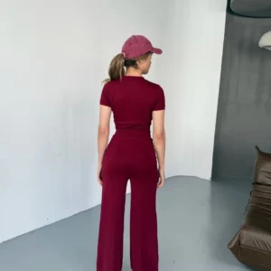 Alternative view of Osy Modal Yumuşak Dokulu Kumaş Nakış işlemeli Rahat Bol Paça Eşofman Pantalon - Bordo