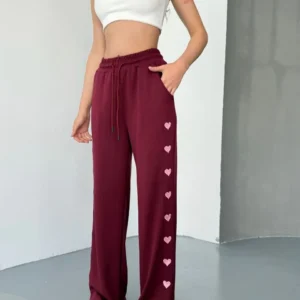 Alternative view of Osy Modal Yumuşak Dokulu Kumaş Nakış işlemeli Rahat Bol Paça Eşofman Pantalon - Bordo