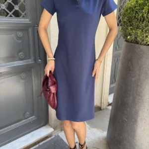 Alternative view of Osy Modal Yumuşak Dokulu Kumaş Yakalı Kısa Kollu Elbise - Mavi