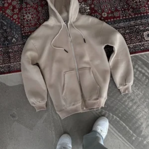 Alternative view of Oversize Tam Fermuarlı Uzun Kol Hırka - Bej