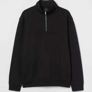 Alternative view of Oversize Yarım Farmuarlı Yakalı Basic SweatShirt - Siyah