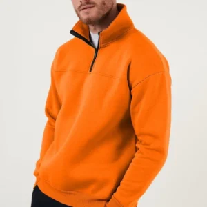 Alternative view of Oversize Yarım Farmuarlı Yakalı Basic SweatShirt - Turuncu