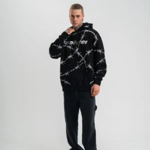 Alternative view of Unisex Kapşonlu Varak ve Pano Baskılı SweatShirt- Siyah