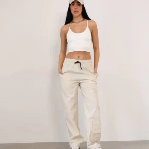 Paraşüt Kumaş Kargo Ceplı Baggy Eşofman- Bej