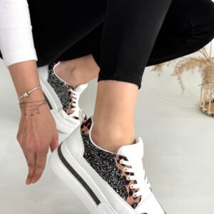 Alternative view of Lawin Beyaz Cilt Siyah Simli Bağcıklı Spor Ayakkabı