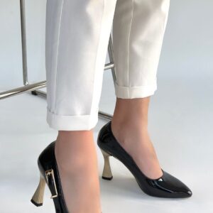 Motya Siyah Rugan Topuklu Ayakkabı