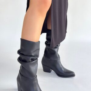 Yior Siyah Cilt Topuklu Bot