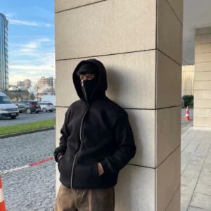 Alternative view of Samuray Kapüşonlu ZIP Fermuarlı Kapüşonlu SweatShirt - Siyah