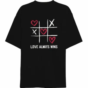 Sevgililer Günü İçin Özel Tasarım Love Always Wıns Baskılı T-shirt - Siyah